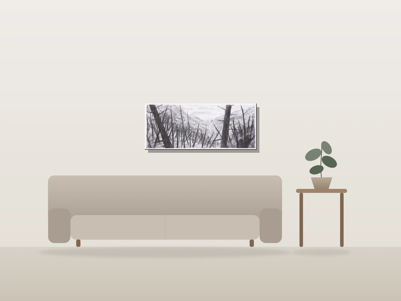 Feu de forêt I by Sylvain Thérien shown to scale in a room