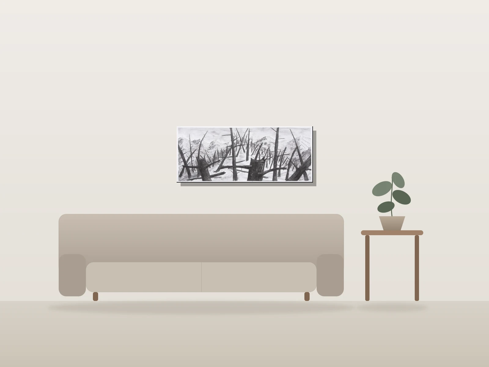 Feu de forêt II by Sylvain Thérien shown to scale in a room