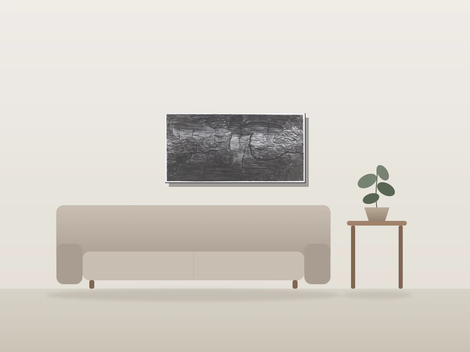 Feu de forêt VII by Sylvain Thérien shown to scale in a room