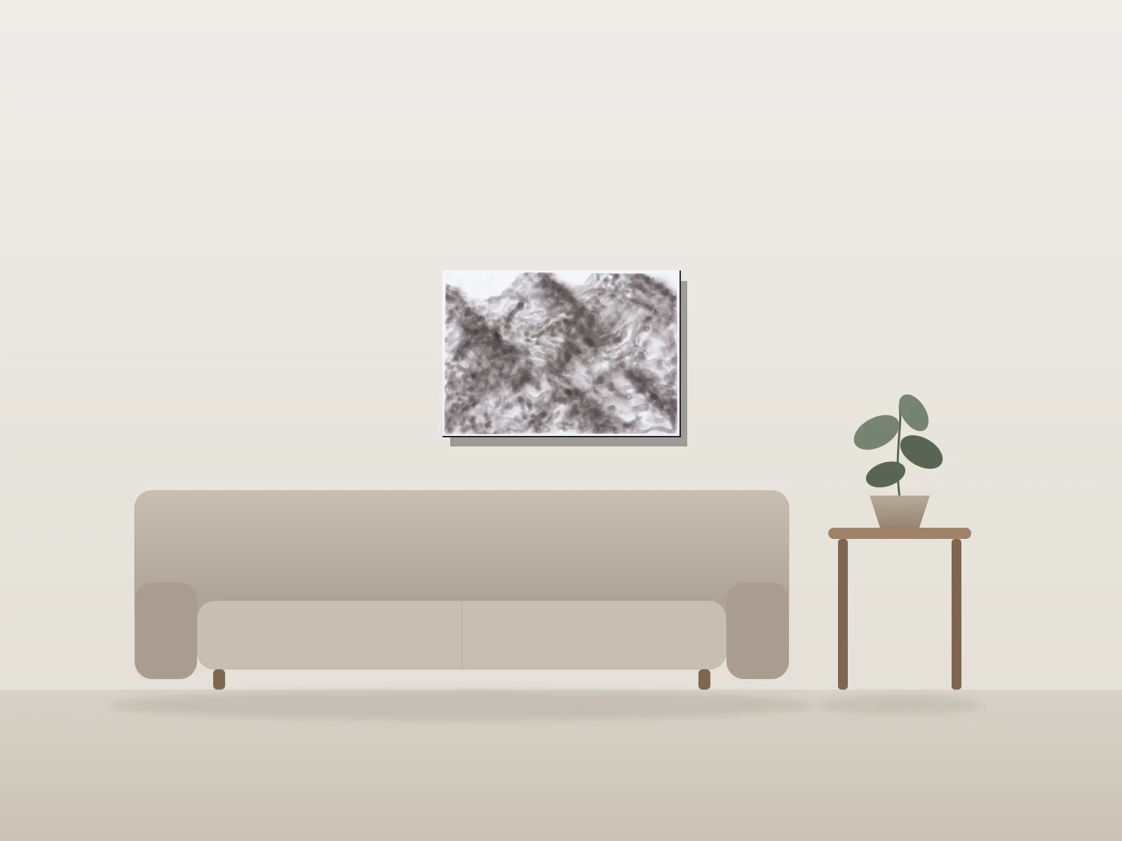 Feu de forêt X by Sylvain Thérien shown to scale in a room