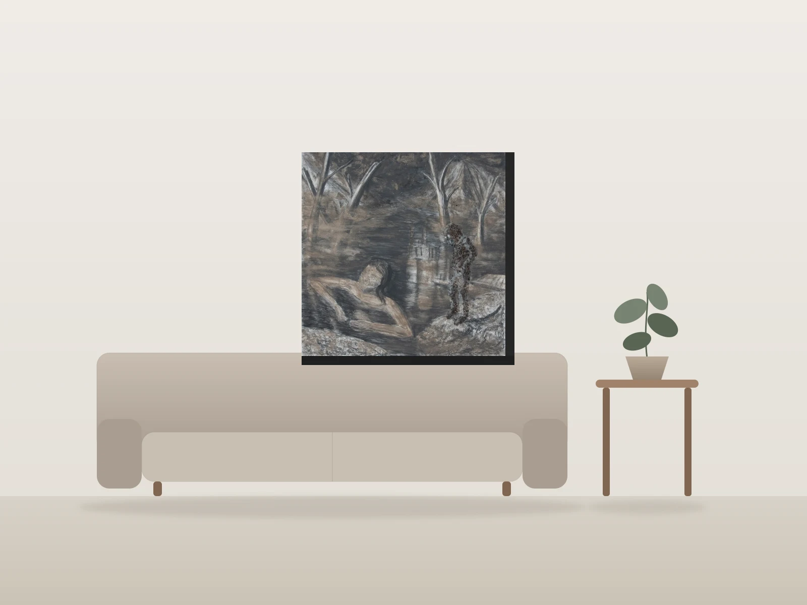 Mémoires de cendres I by Sylvain Thérien shown to scale in a room