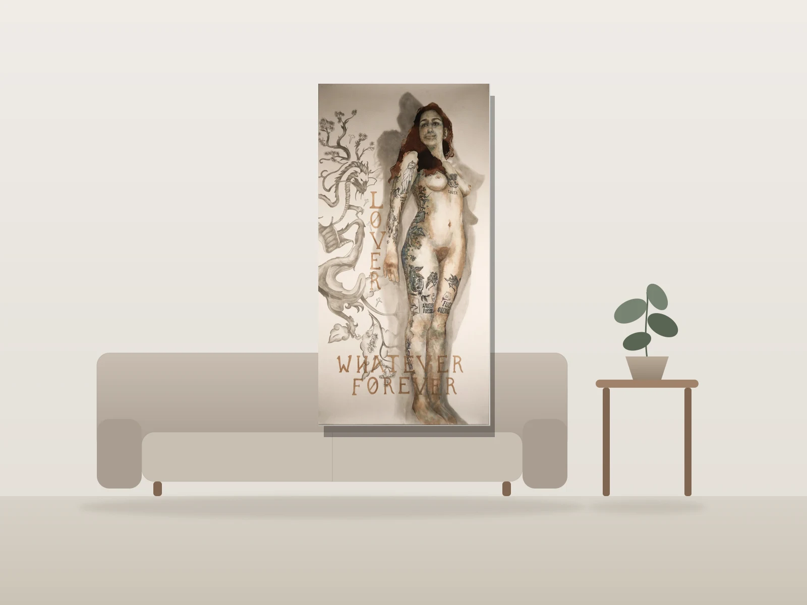 Whatever Forever by Annette shown to scale in a room