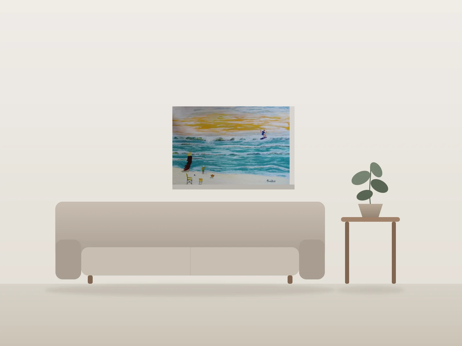 Belle journée par Manon Pouliot artiste peintre présentée à l'échelle dans une pièce
