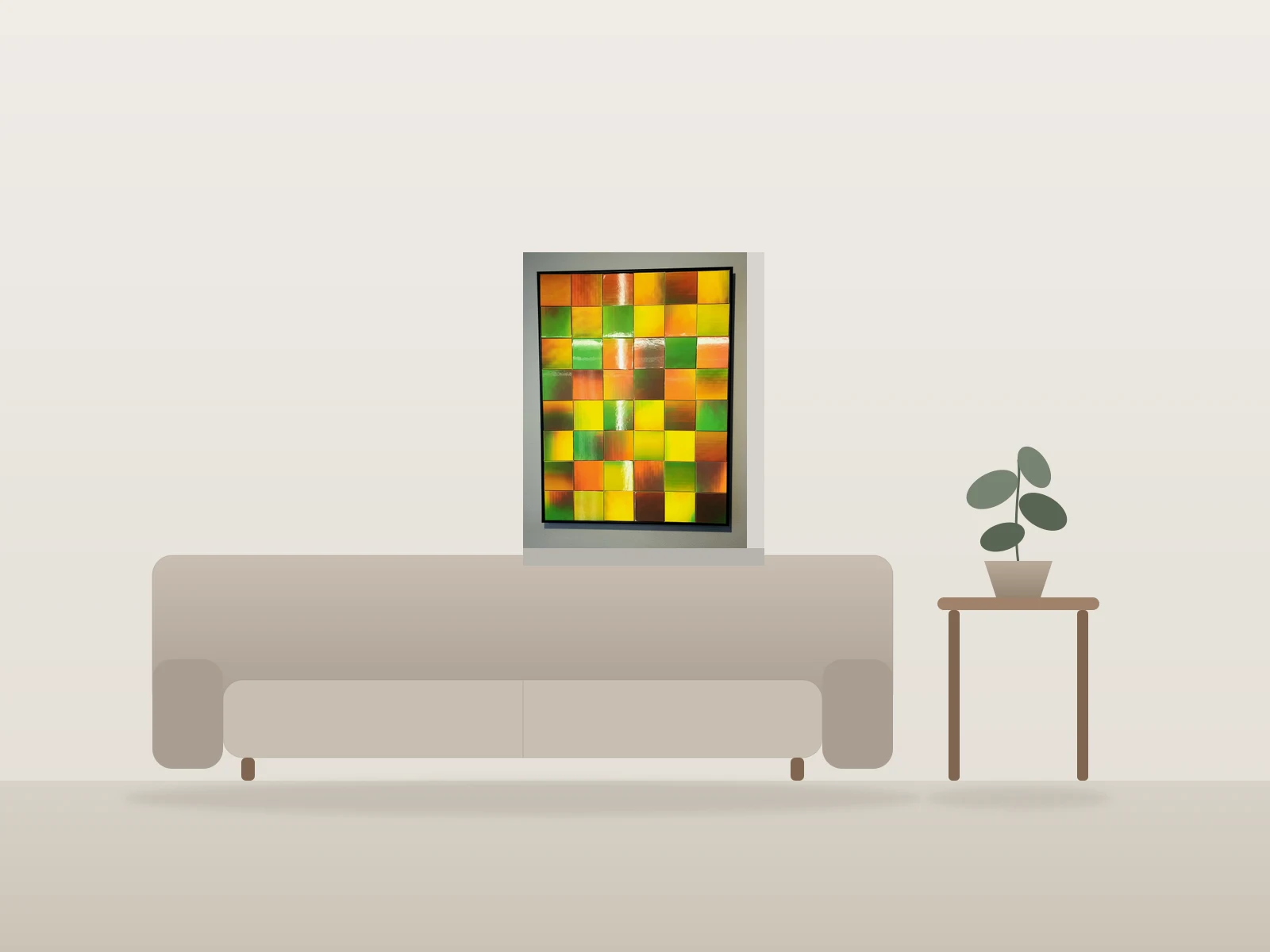 Décalage en mosaïque by Levi Stoffal shown to scale in a room