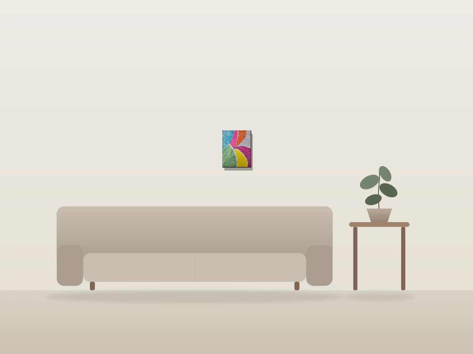 Colorful Rainbow by Marie Patty shown to scale in a room