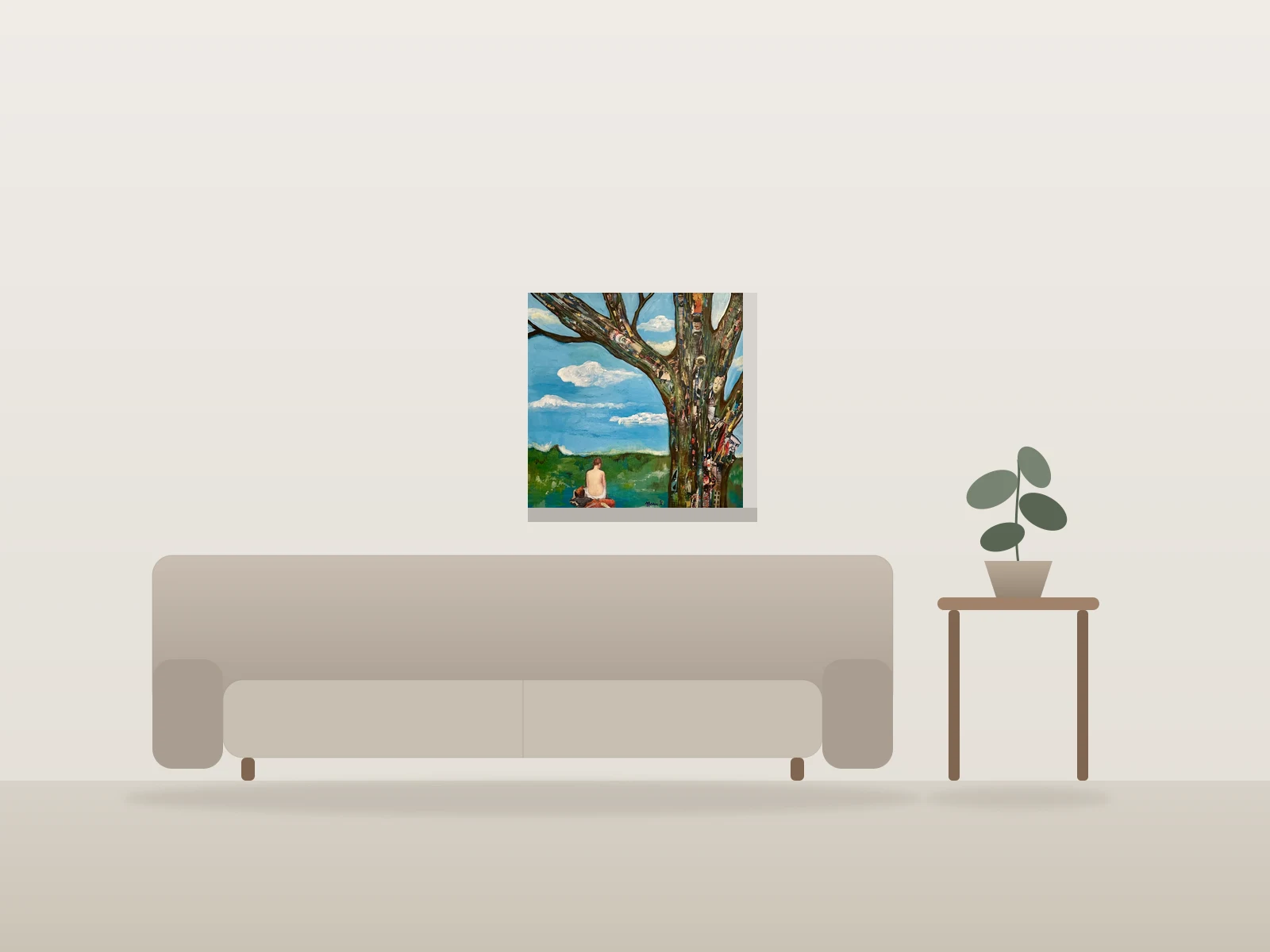 Jamais seul by Marie Langlois shown to scale in a room