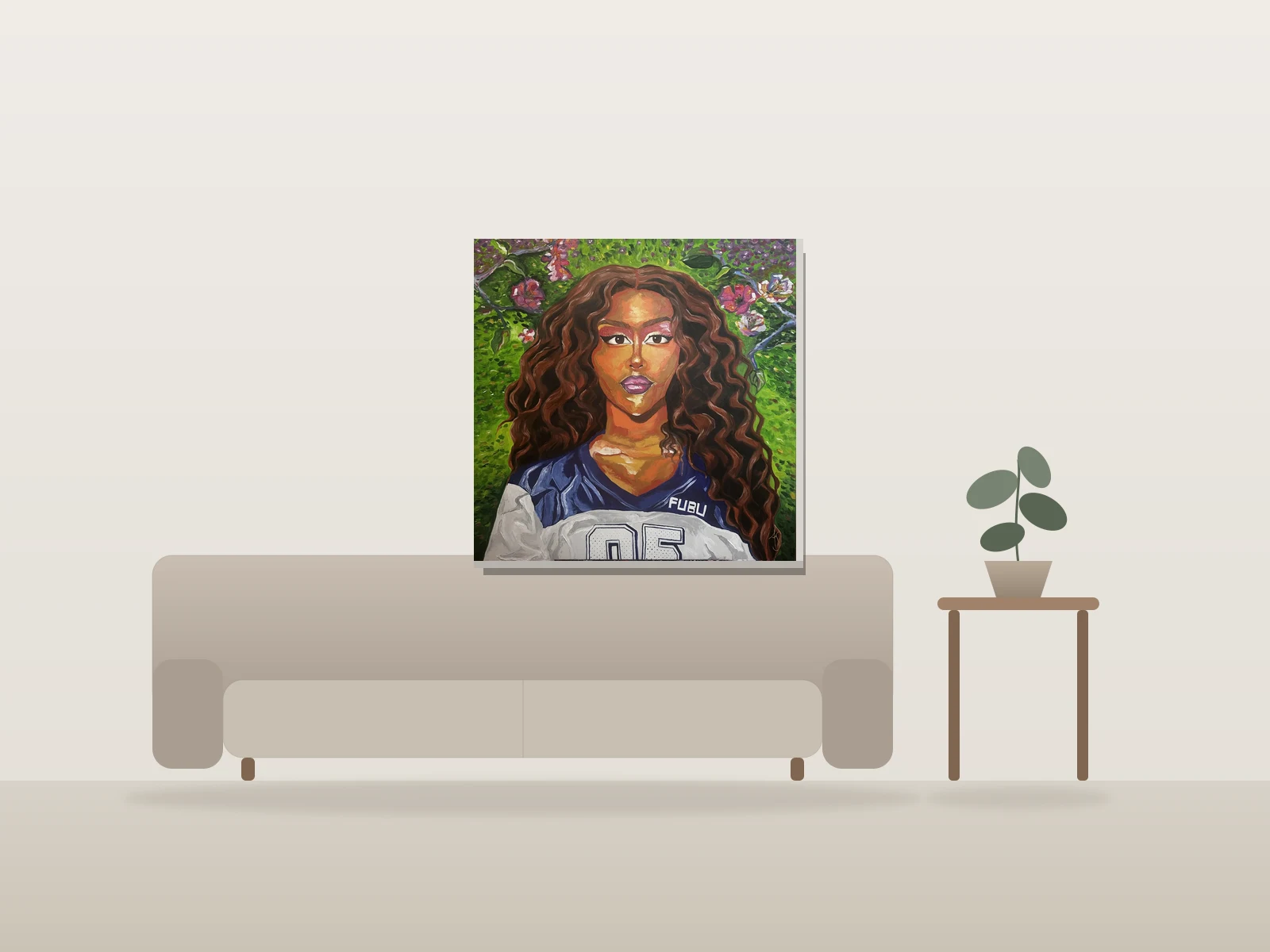 SZA by Ashley Simo shown to scale in a room