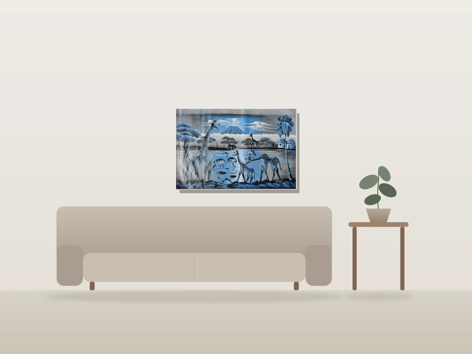 Safari à l'Horizon Bleu by Romilus shown to scale in a room