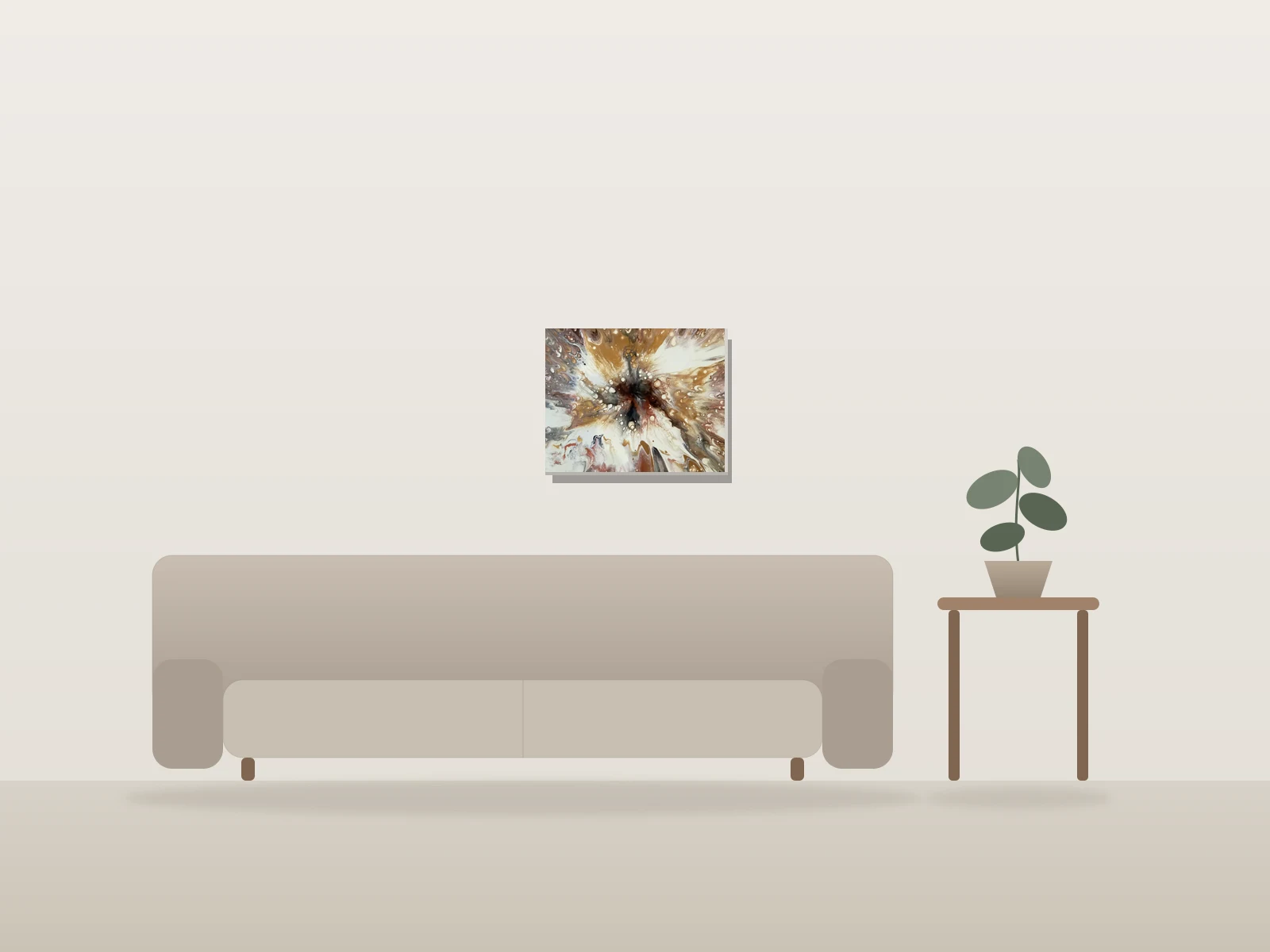 Flowing warm encounters by Tony Woodbury shown to scale in a room