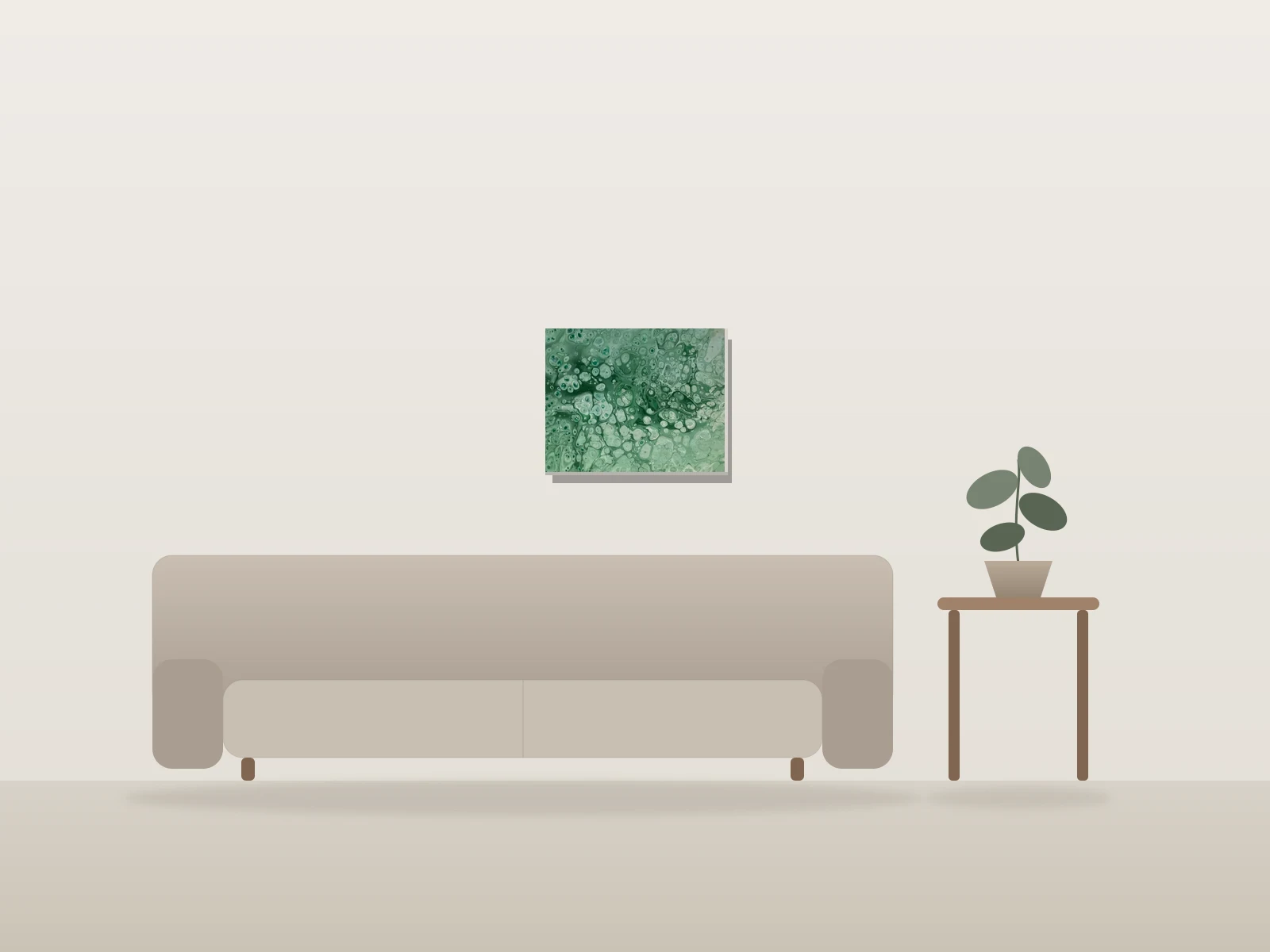 Aqua green by Tony Woodbury shown to scale in a room