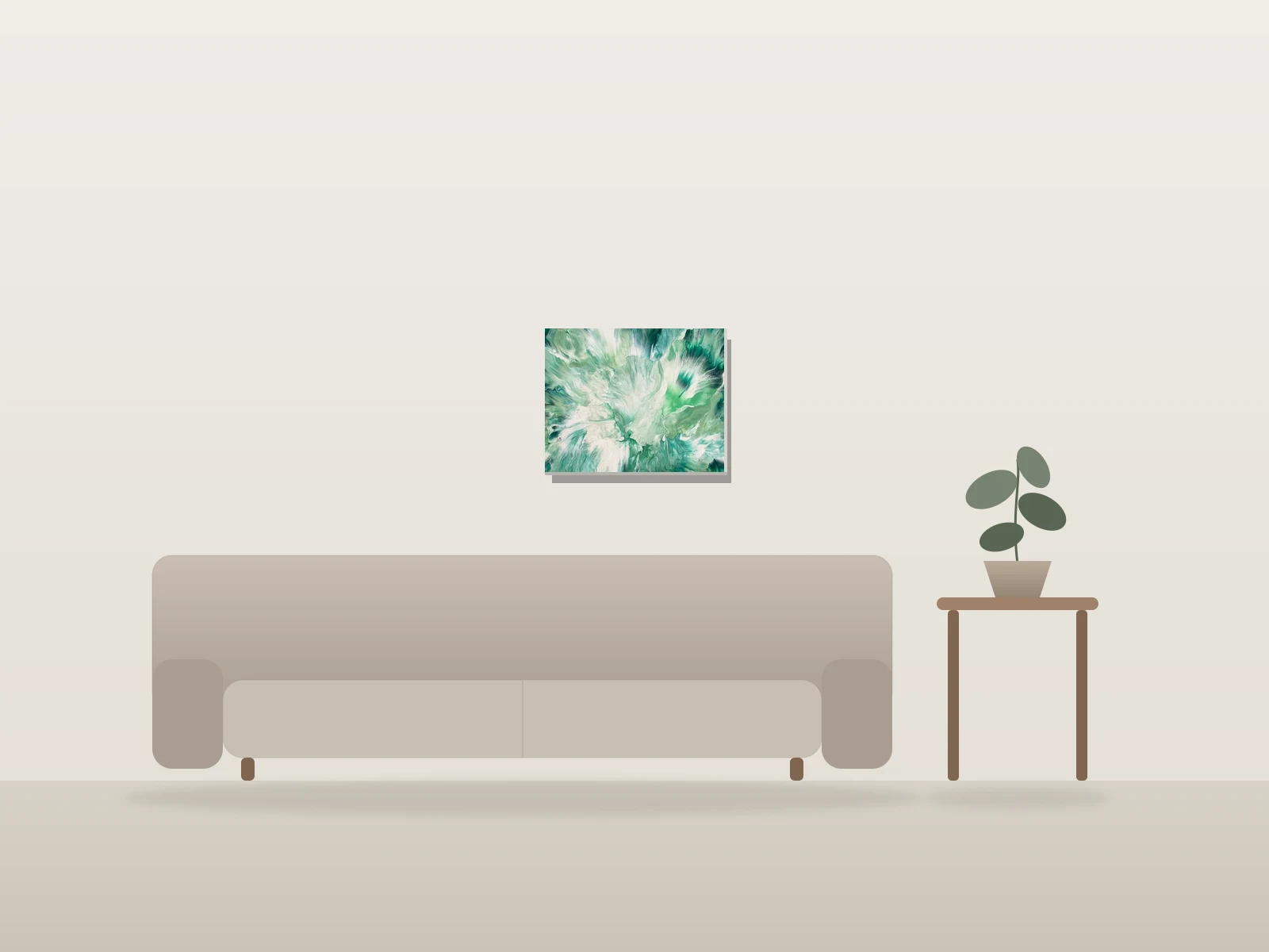 Soft green clouds by Tony Woodbury shown to scale in a room