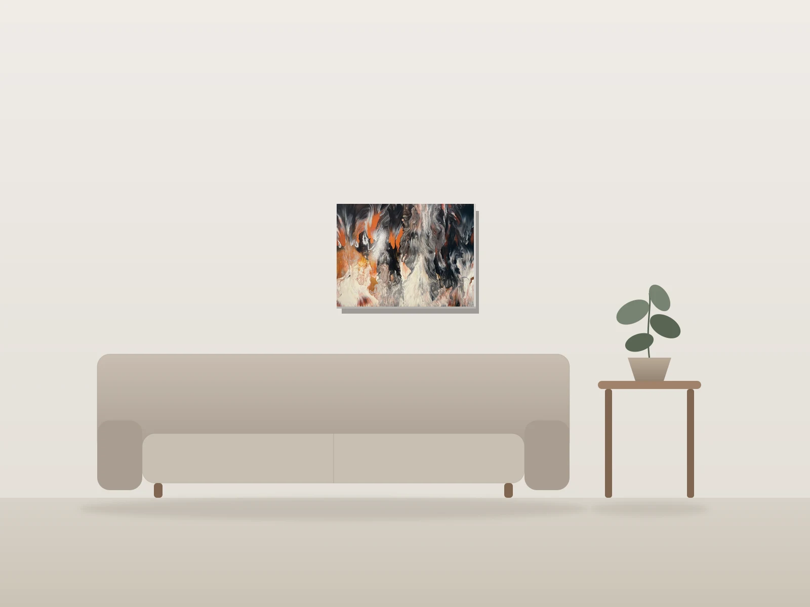 Soft flames by Tony Woodbury shown to scale in a room