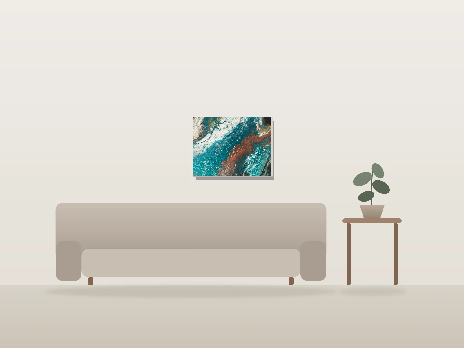 Flowing color currents by Tony Woodbury shown to scale in a room