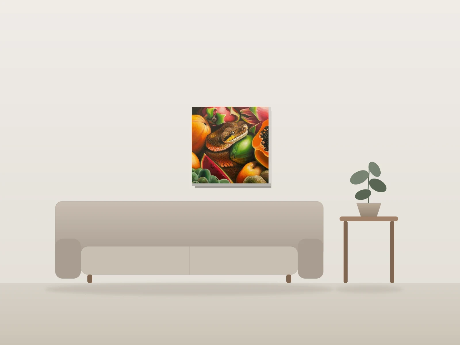Splendeur serpentine by Layla Abdulhadi shown to scale in a room