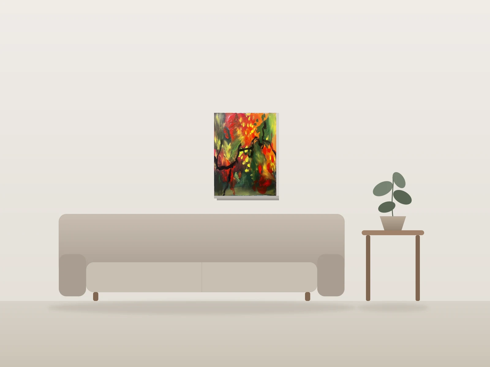Tension by Lulu Gibler Art shown to scale in a room