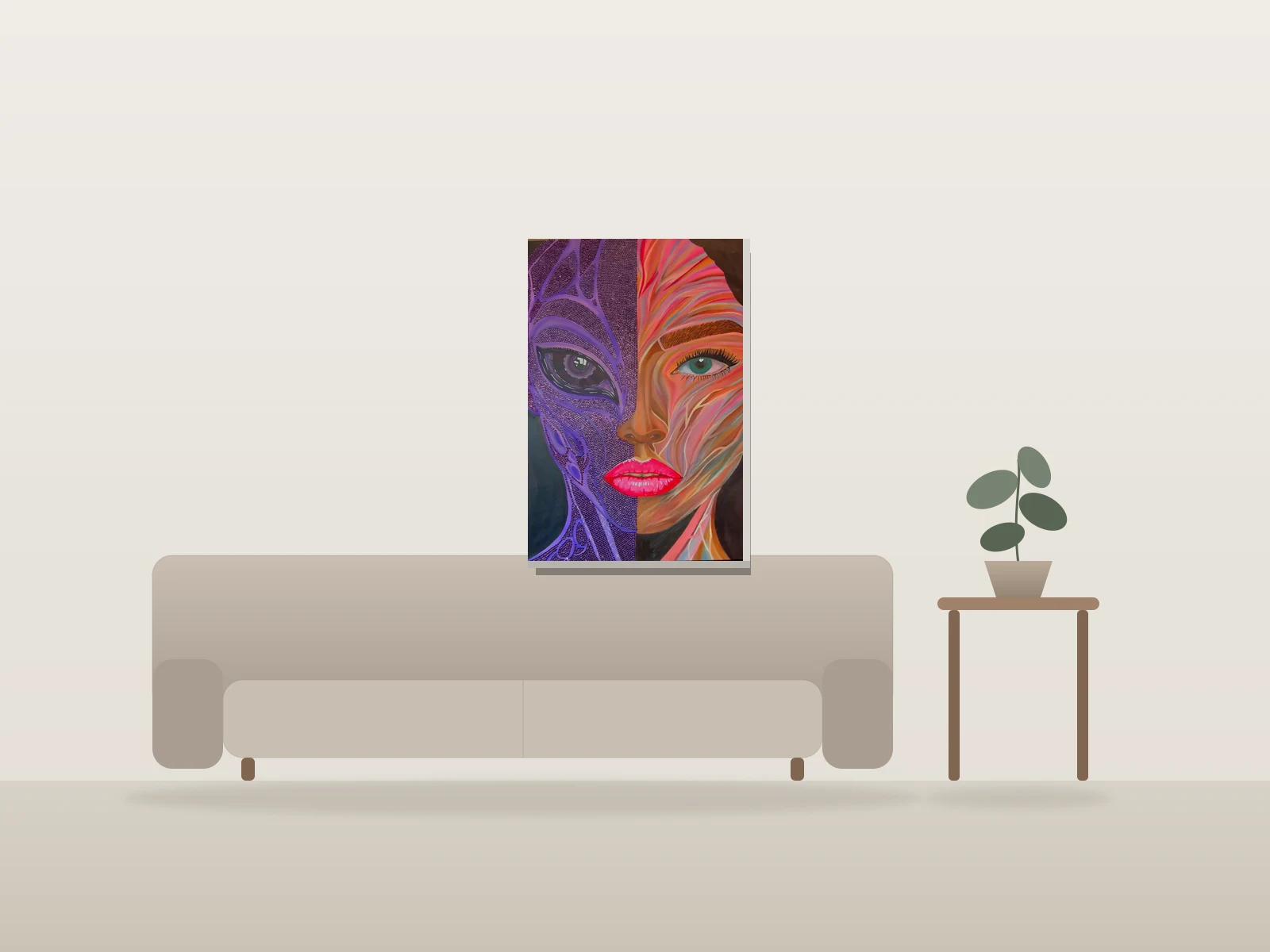 Portrait « Split-Face » de Jewel by Saraaadoodles shown to scale in a room