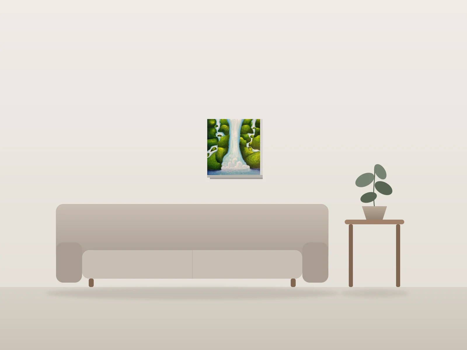tropical waterfall by davide calcinai shown to scale in a room
