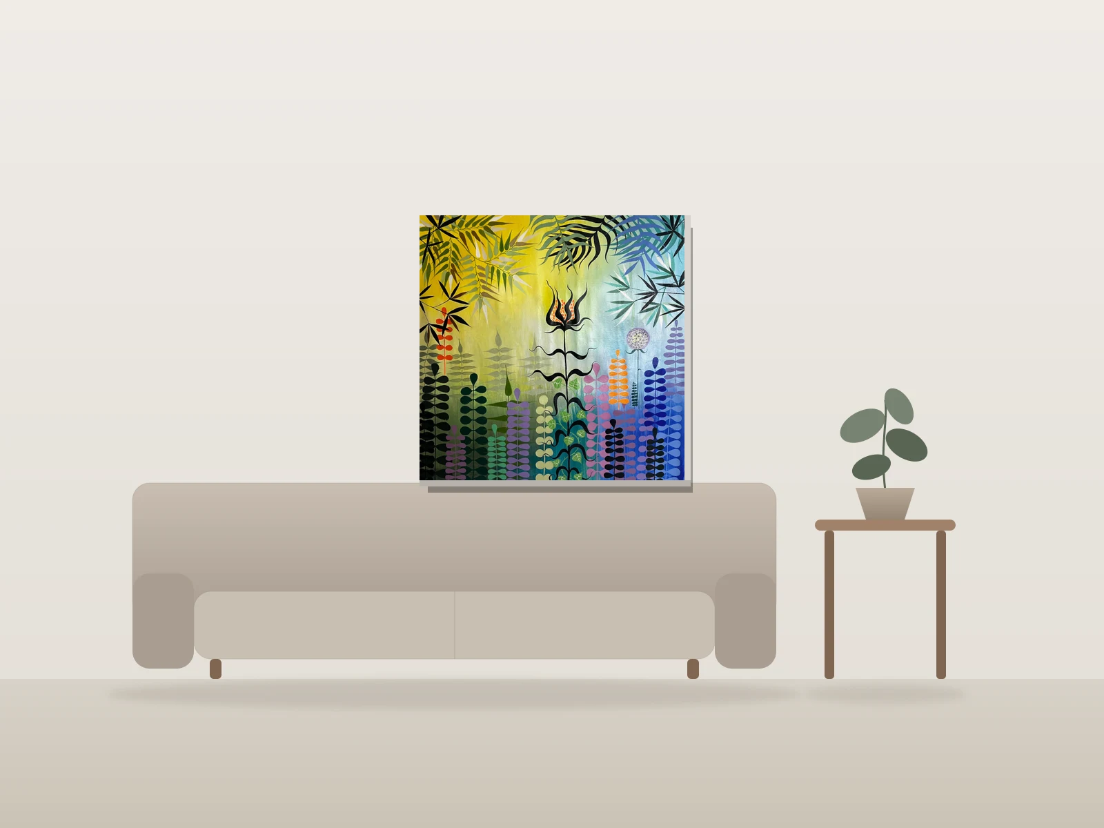 tropical foliage by davide calcinai shown to scale in a room