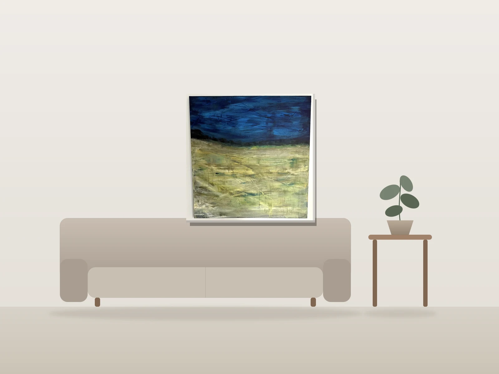 Memories in the Meadow 1 by Jay Jacuzzi shown to scale in a room