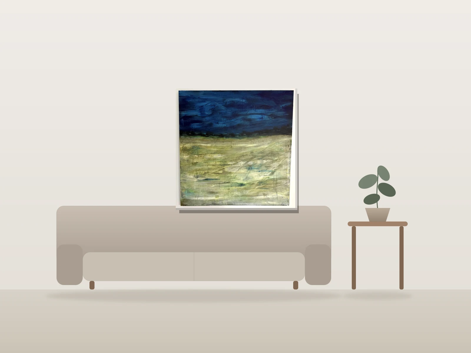 Memories in the Meadow 2 by Jay Jacuzzi shown to scale in a room