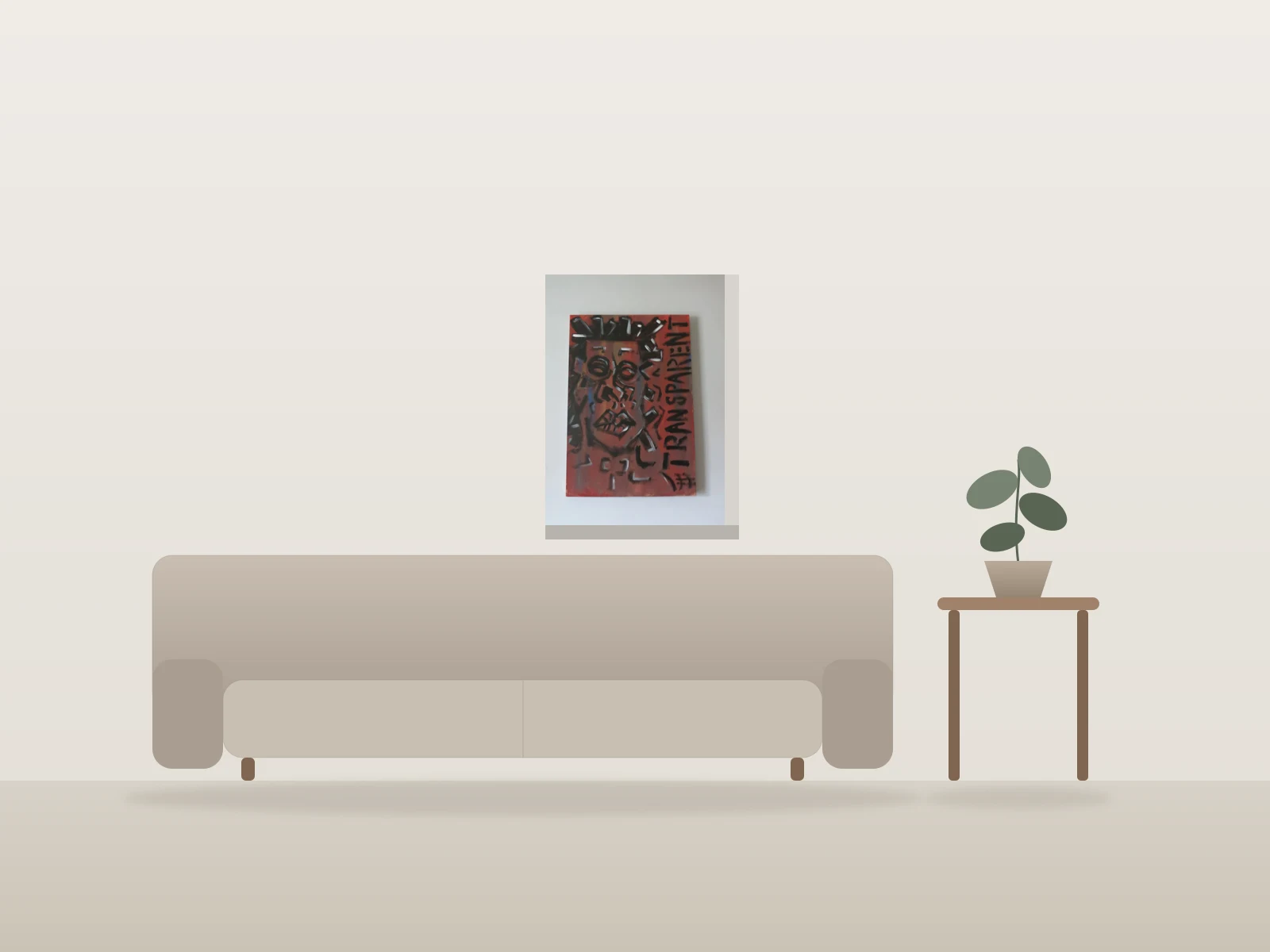 Si tu me voit, pourquoi ignorer? by Fish vik shown to scale in a room