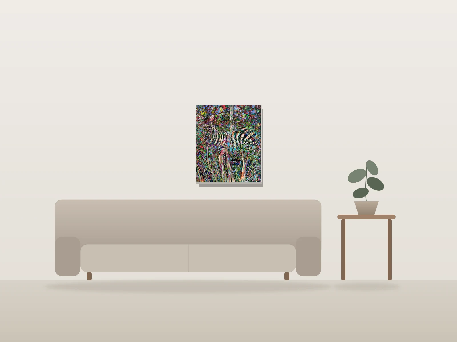 Côte à côte by Carol Sims shown to scale in a room