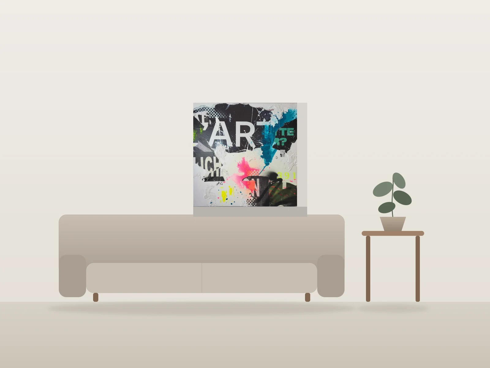 Composition urbaine avec typographie | Alexandra Lev Art par Alexandra Lev Art présentée à l'échelle dans une pièce