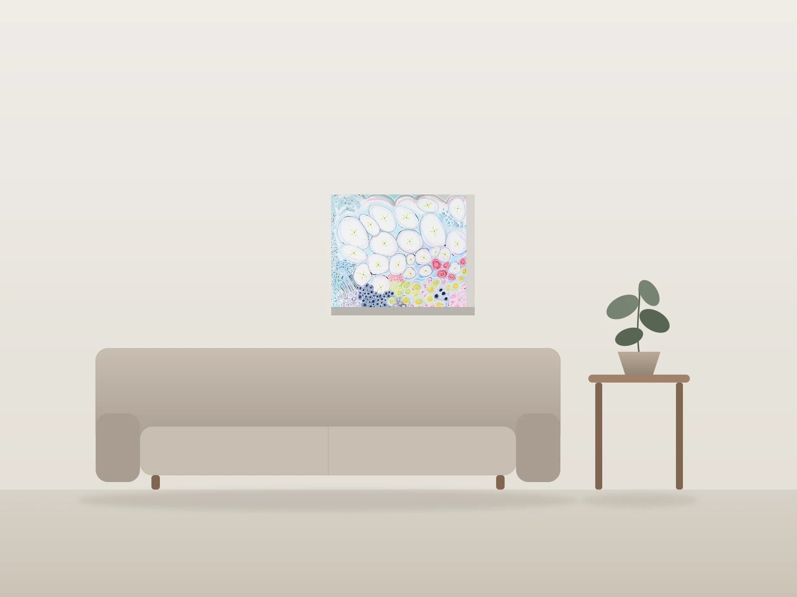 Flowers for James par Anya Schuler présentée à l'échelle dans une pièce