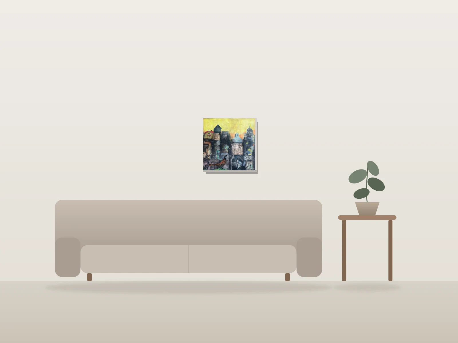 Entre ciel et ville by Isa C artiste shown to scale in a room