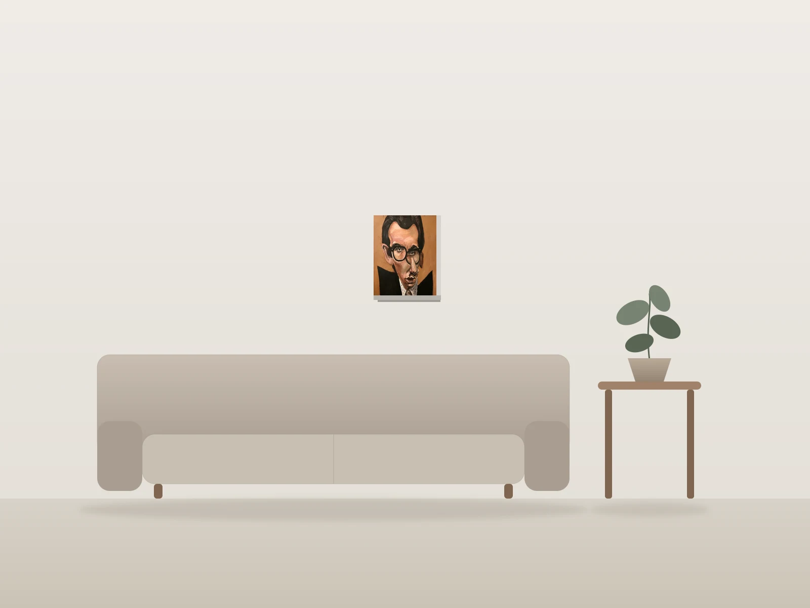 Elvis Costello par Chris Simonite présentée à l'échelle dans une pièce
