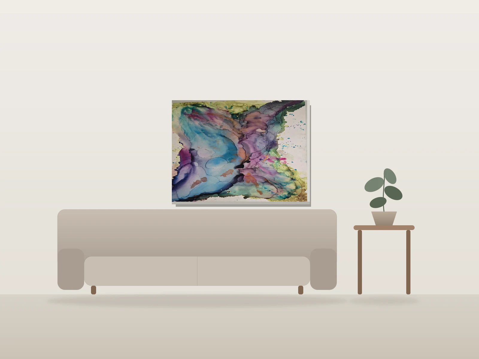 Composition fluide en couleurs par Muskokawind présentée à l'échelle dans une pièce
