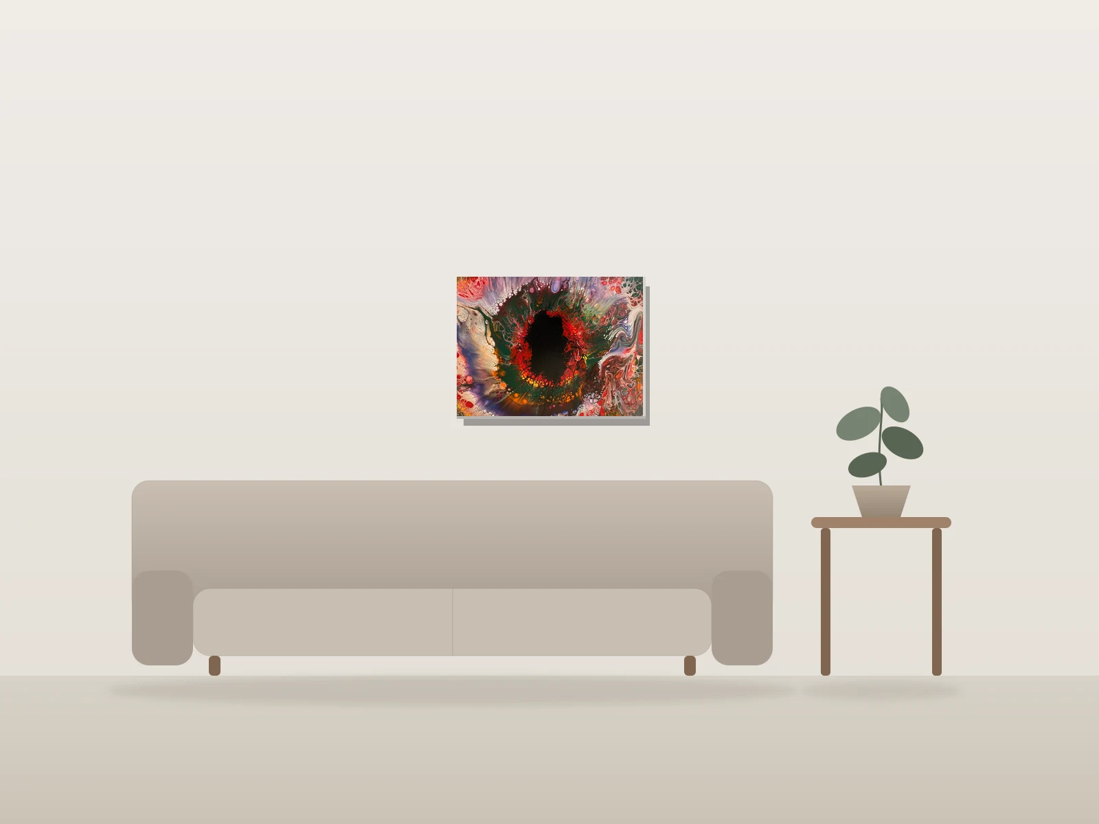Tourbillon de Couleurs par Tony Woodbury présentée à l'échelle dans une pièce