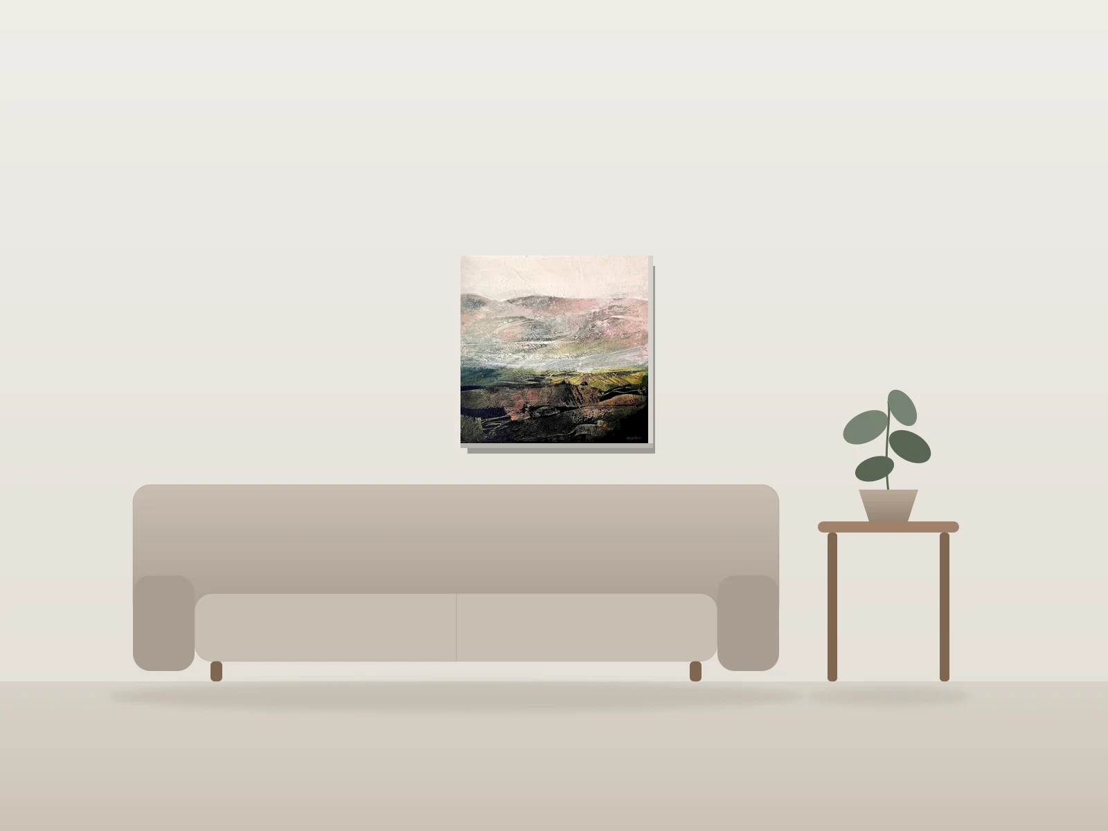 Hautes Terres Brumeuses par Marijean Harris - Contemporary Landscapes présentée à l'échelle dans une pièce