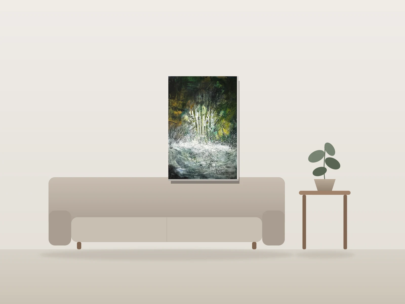Après la Pluie par Marijean Harris - Contemporary Landscapes présentée à l'échelle dans une pièce