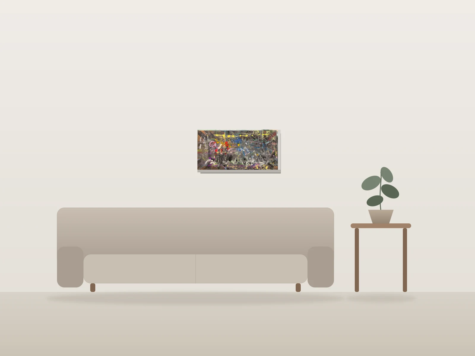 Composition abstraite colorée by Ndpth shown to scale in a room