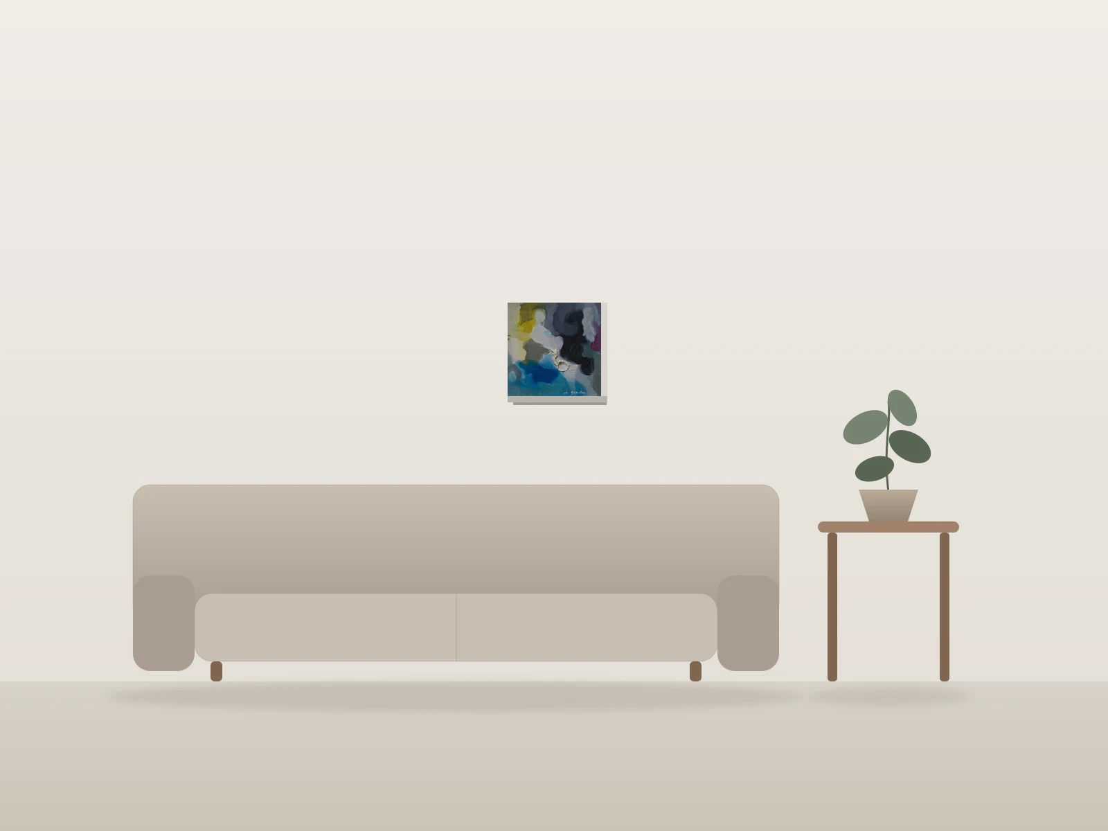 Formes et textures abstraites by Mike Ojeda Garibay shown to scale in a room