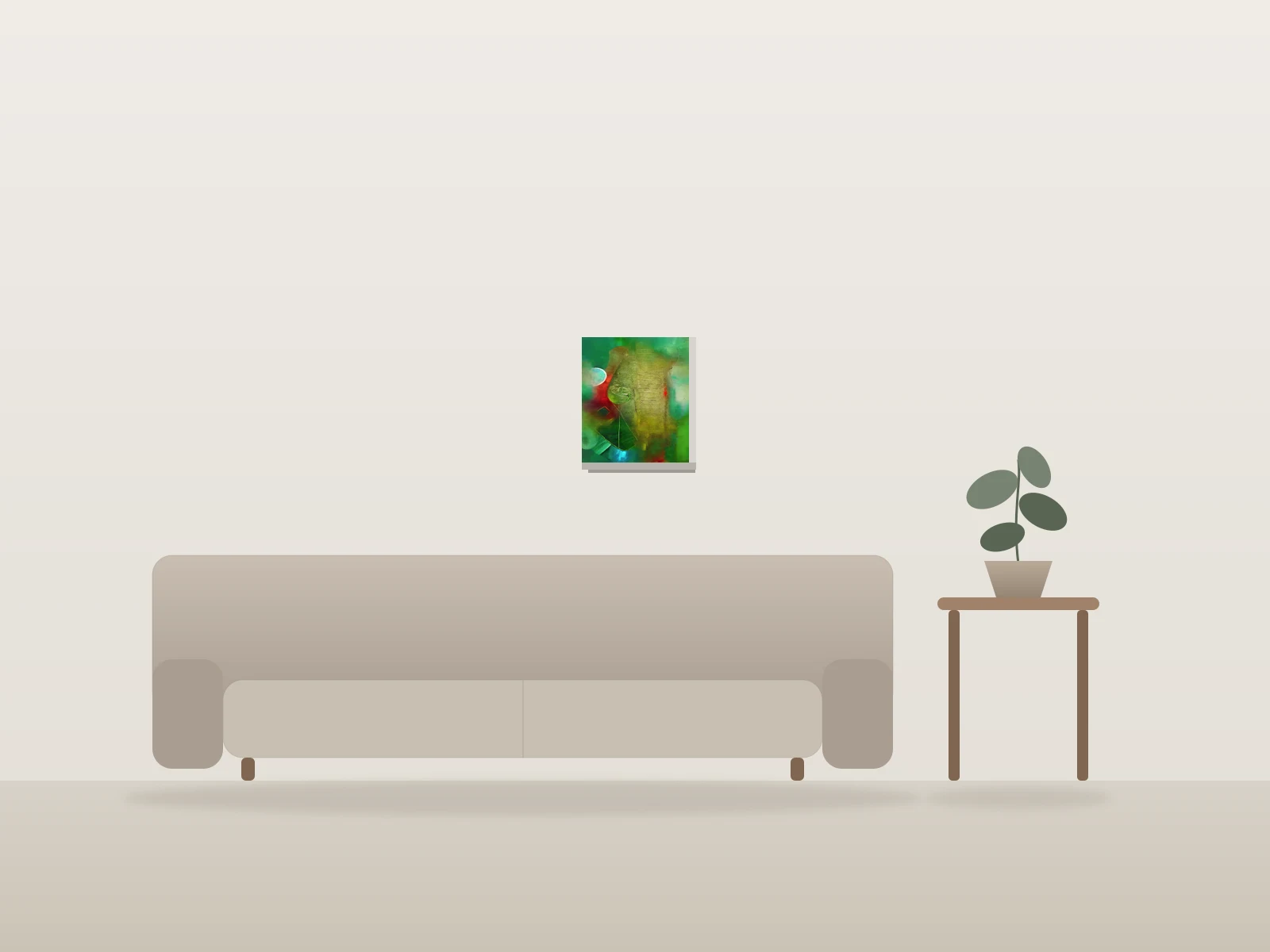Figure abstraite verte by Mike Ojeda Garibay shown to scale in a room