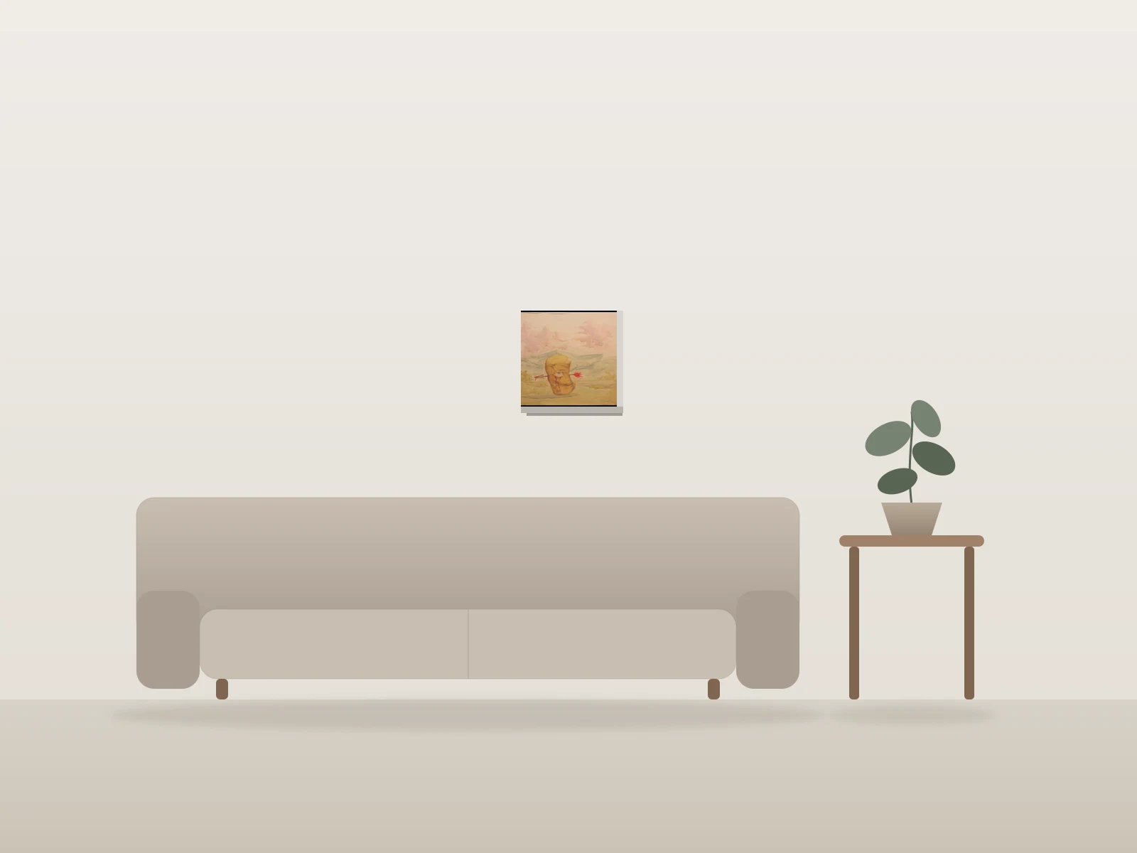 Tête Percée par une Flèche by Knoland shown to scale in a room