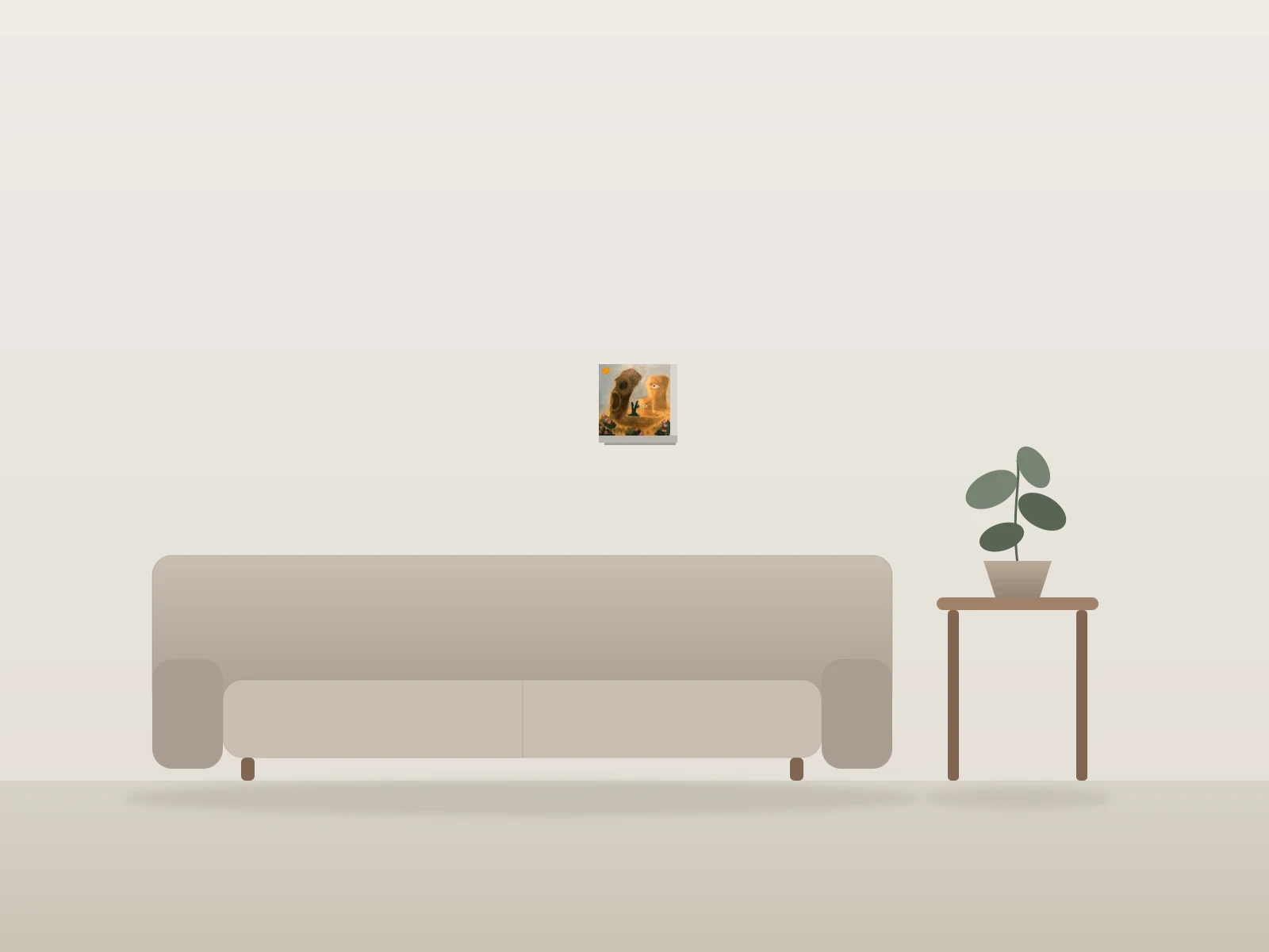 Rochers du désert aux yeux by Knoland shown to scale in a room