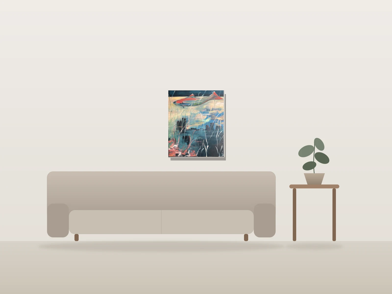 Cité enfouie by Isa C artiste shown to scale in a room