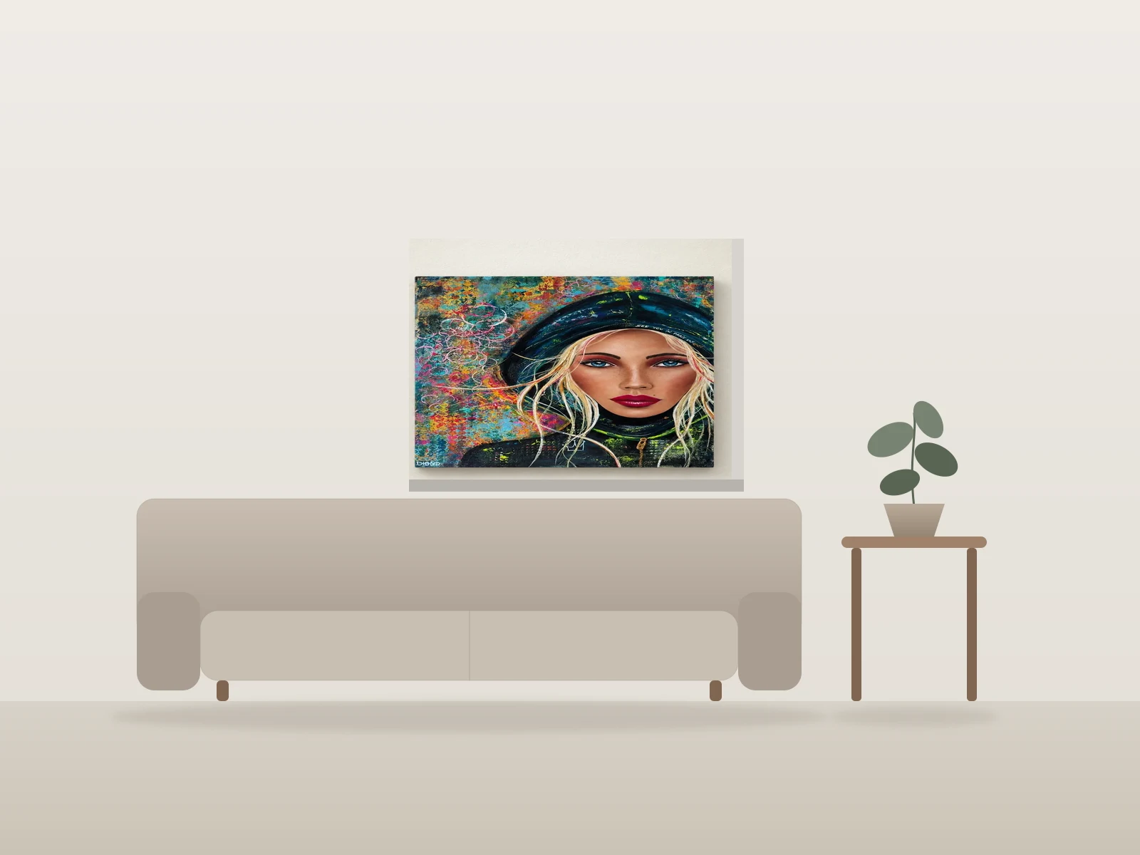 Urban Queen - Whisper (30 x 40) par Dland-art présentée à l'échelle dans une pièce