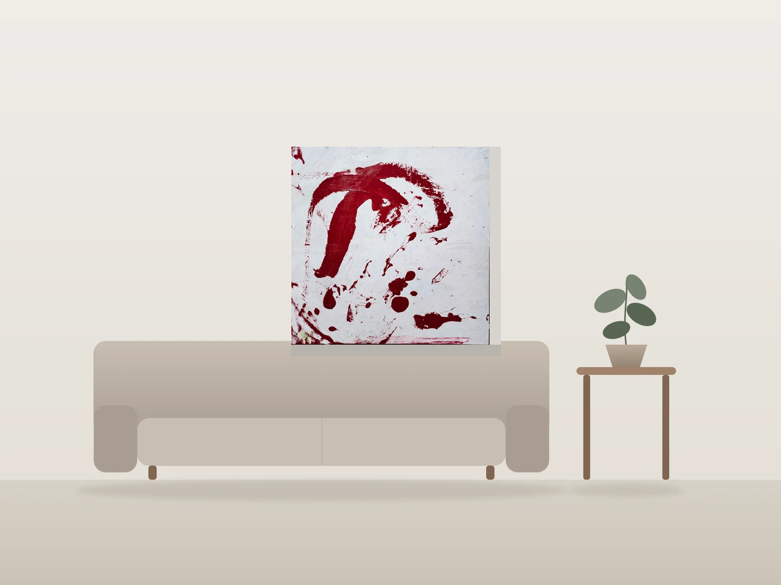 Traits rouges sur fond blanc by vy shown to scale in a room