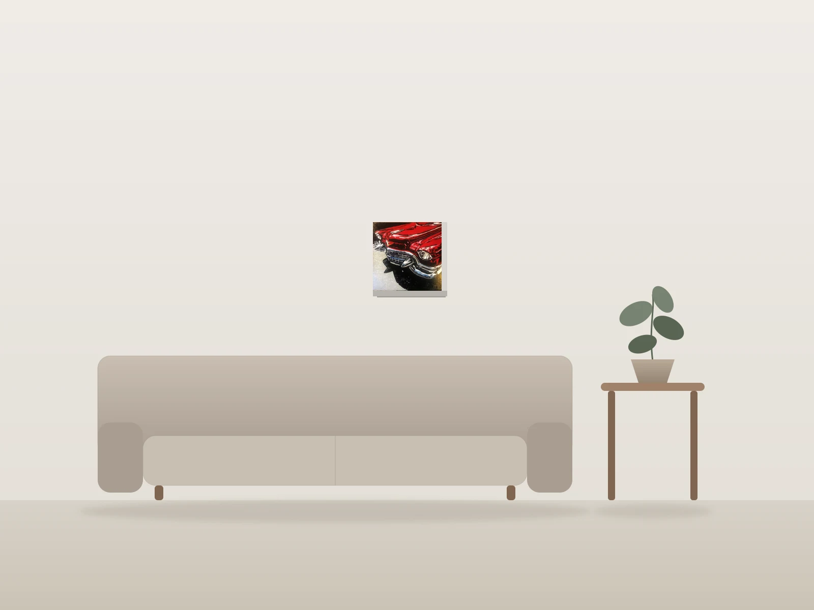 Voiture classique rouge par Thomas Faggioli Rawdon présentée à l'échelle dans une pièce