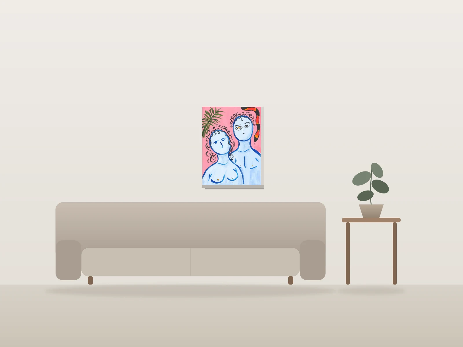 Adam et Ève par Pamela Ong présentée à l'échelle dans une pièce