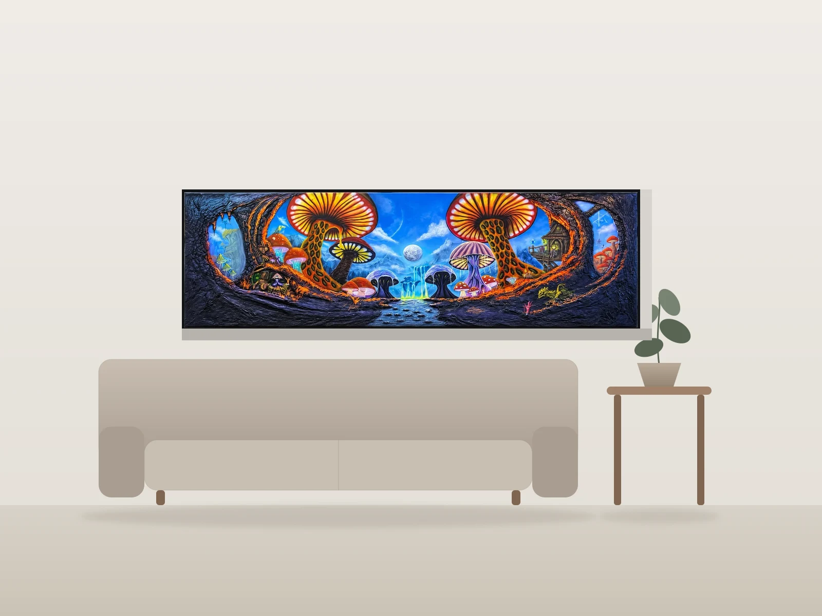Forêt de champignons by Jaret Pollard shown to scale in a room