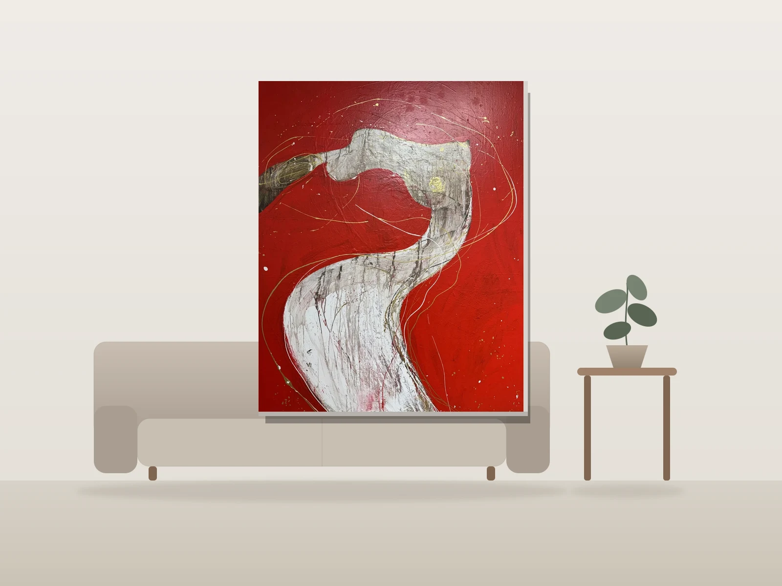 Femme des Rivières by Yucel shown to scale in a room