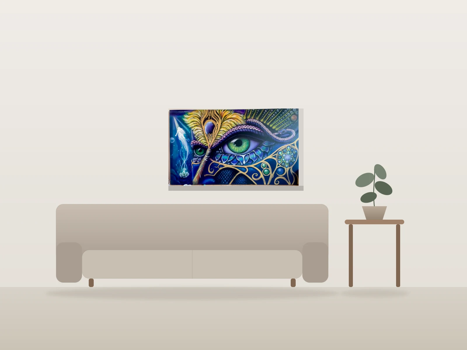 Ouroboros karmique by Jaret Pollard shown to scale in a room
