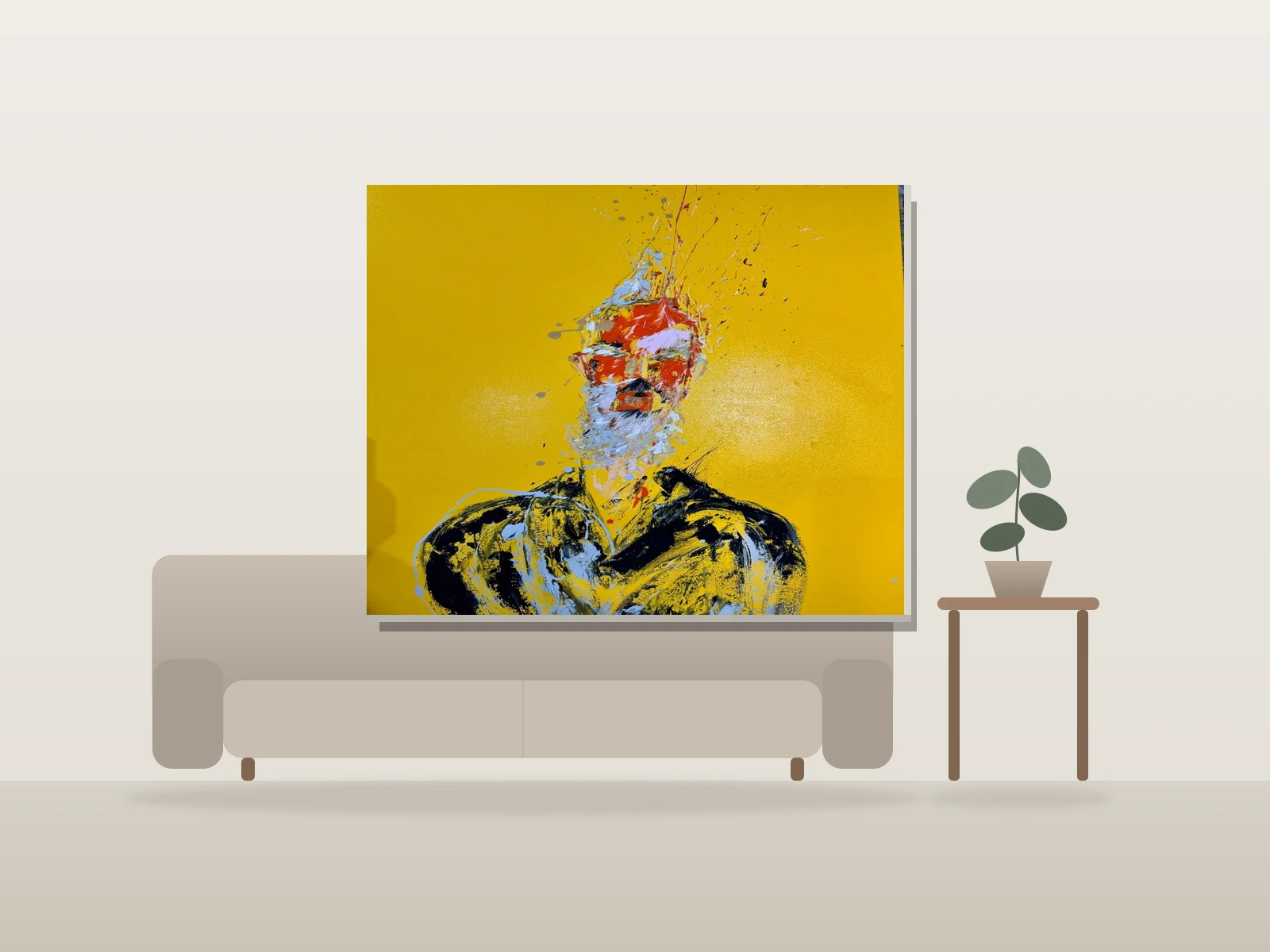 L'homme que je suis devenu by Yucel shown to scale in a room