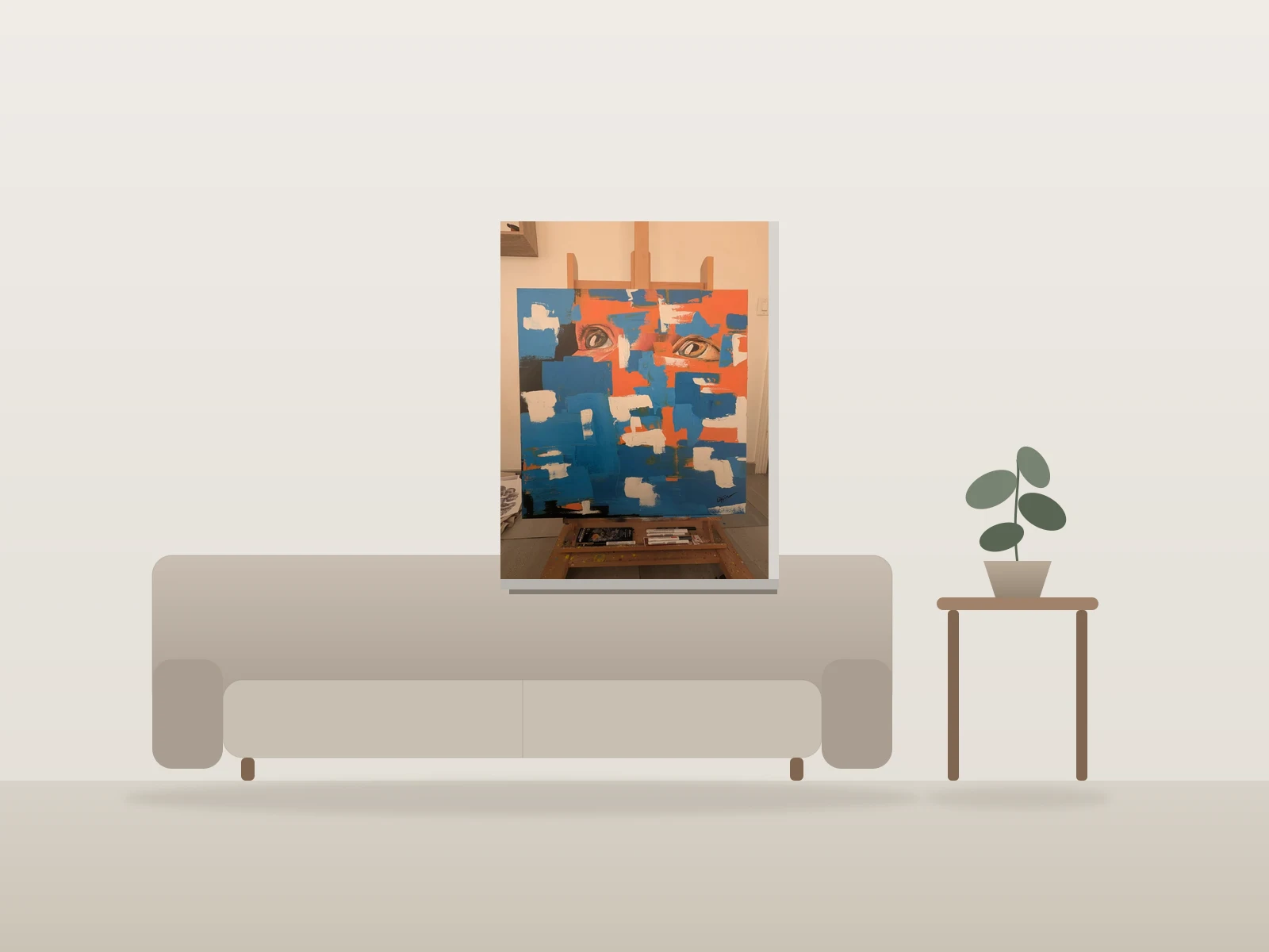 Regards entre formes abstraites by Liffin shown to scale in a room