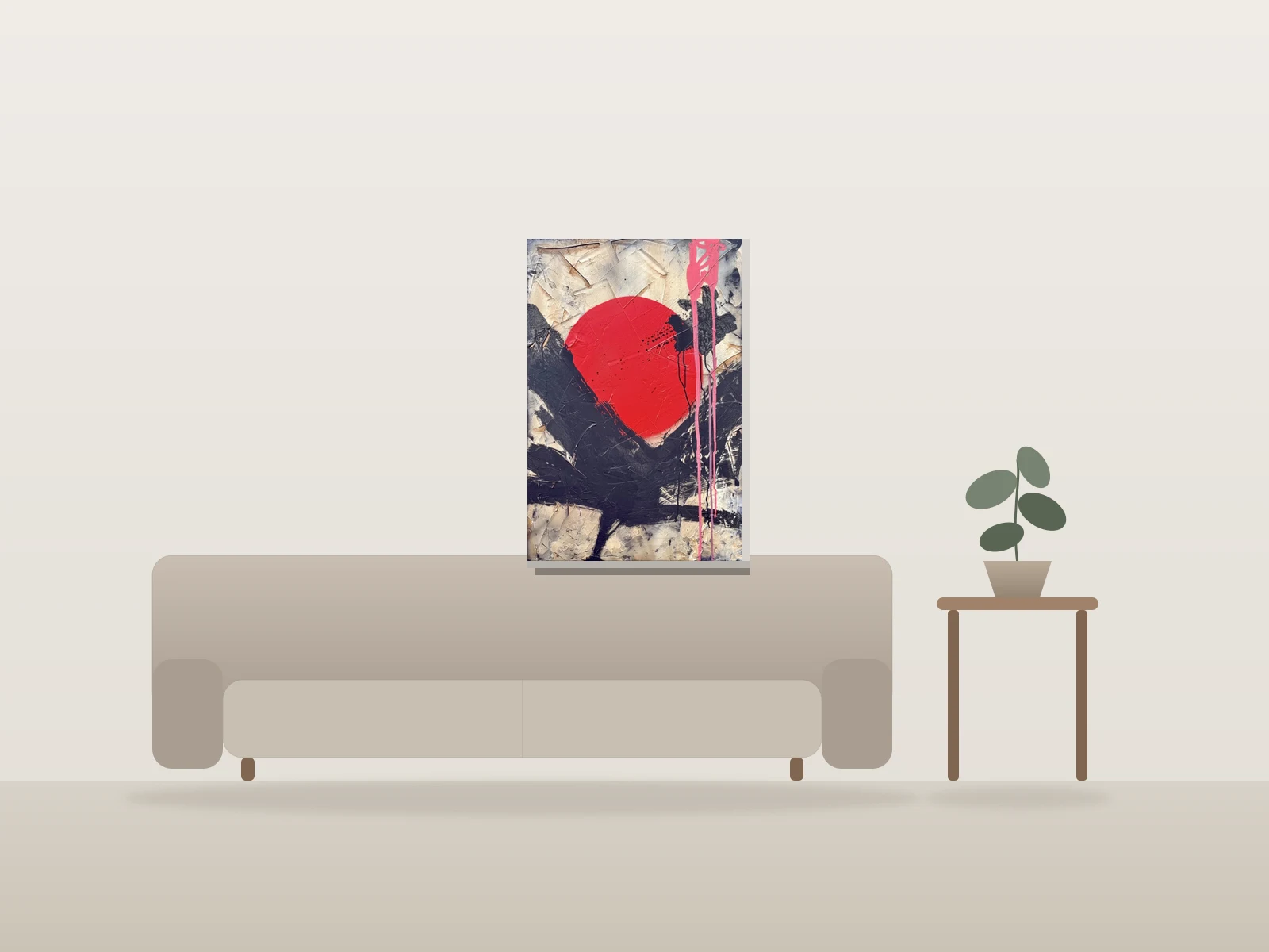 Deux rouges by Serhiy Kapusta shown to scale in a room